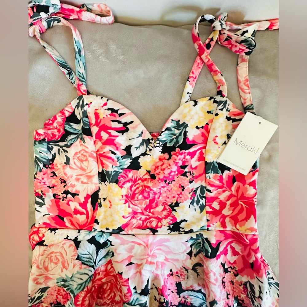 NWT meraki Floral Peplum Top in Pink, Red, Yellow & Black